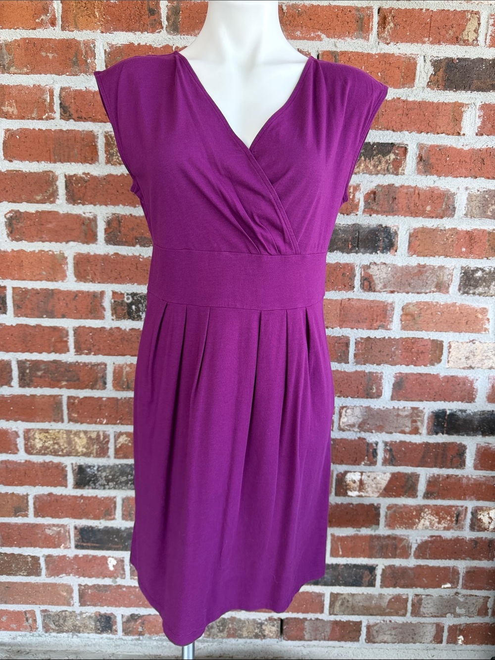 LOFT Purple Cap-Sleeve Faux Wrap Dress